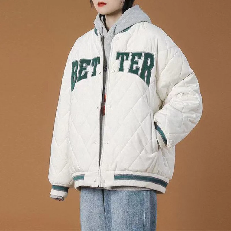 

Образец, зима 2021, новая куртка-бомбер, пальто, женская повседневная бейсбольная парка с буквенным принтом, пальто, одежда, куртки, женские мо...