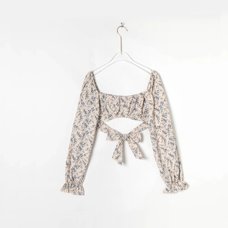 Летняя женская повседневная короткая рубашка с принтом квадратным воротником