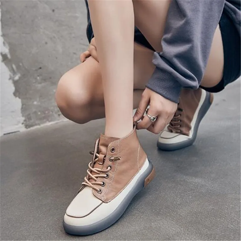 Женские ботинки из мягкой воловьей кожи одноцветные кроссовки Модные