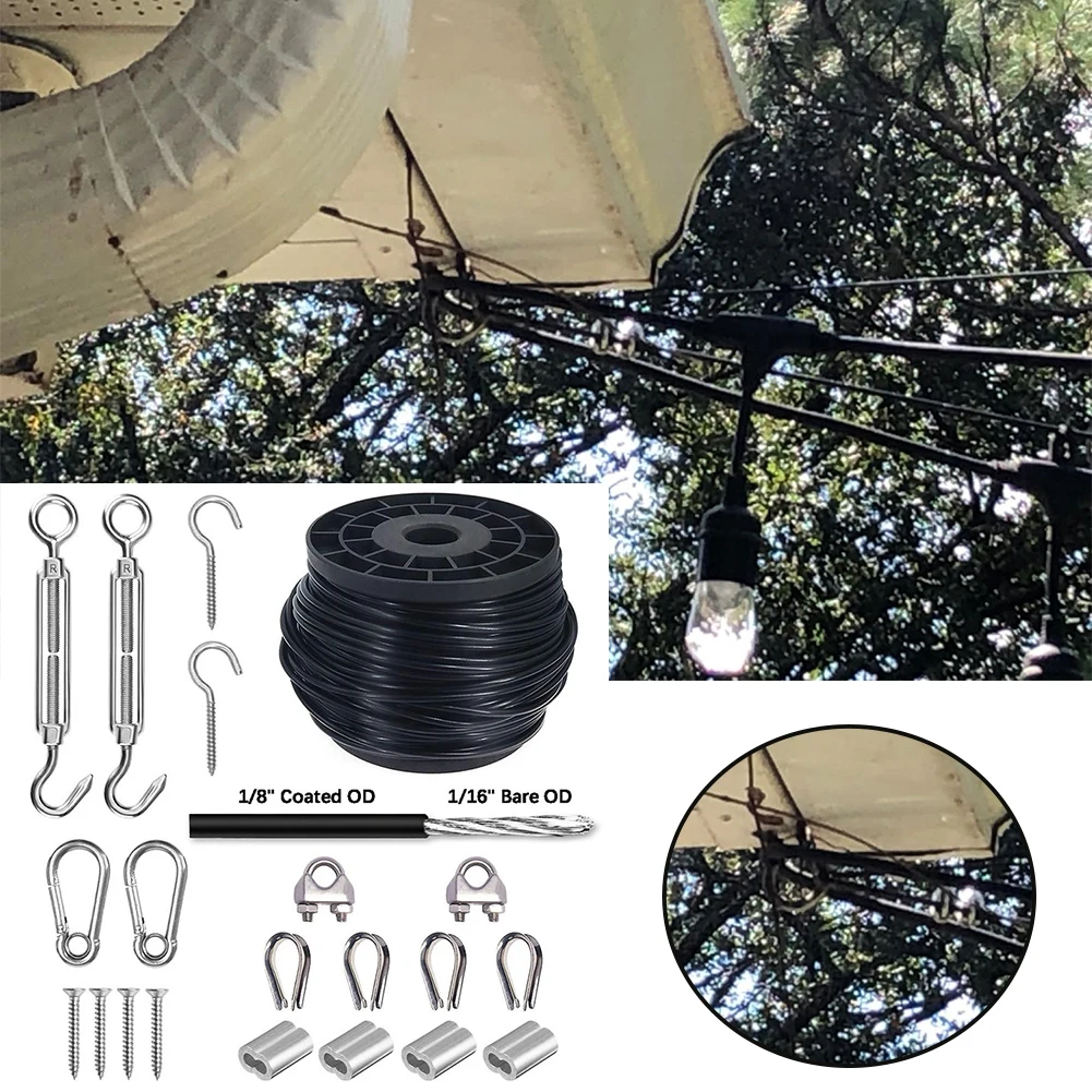 

Outdoor Lights Hanging Kit Stainless Steel Waterproof Guide Wire Easy Install Anti Corrosion Screw OD Coated Hook Turnbuckle