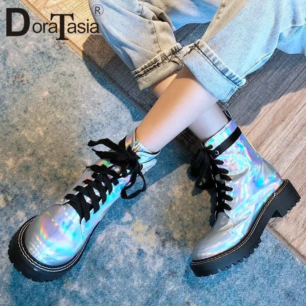 

DORATASIA Brand New Ladies Chunky Heels Ankle Boots Fashion Platform Boots Women 2020 Autumn Daily Office shoelace Shoes Woman