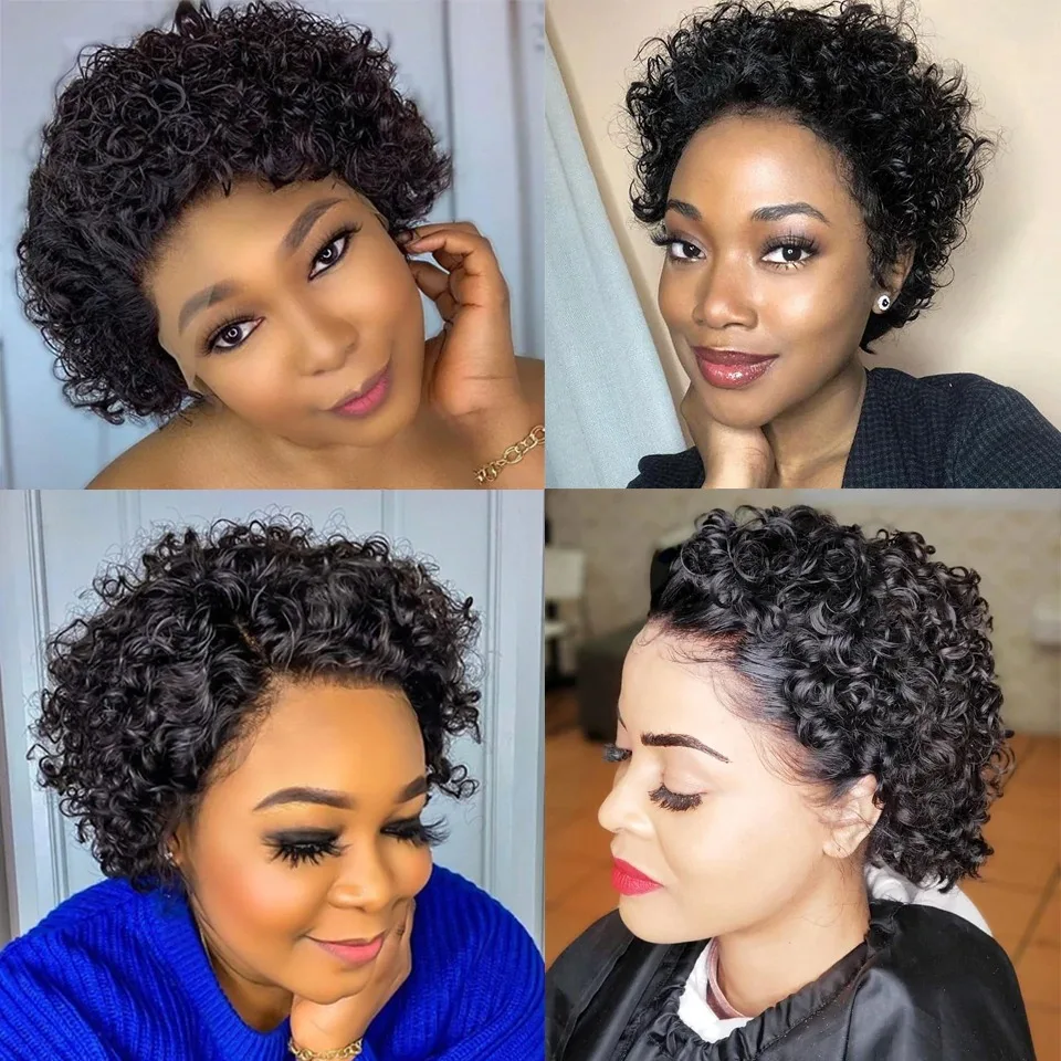 

Pixie cut Jerry Curly Short Bob 13x1 Lace Front Human Hair Wigs PrePlucked For Women Kinky Deep Water Wave Frontal Virgin Wig