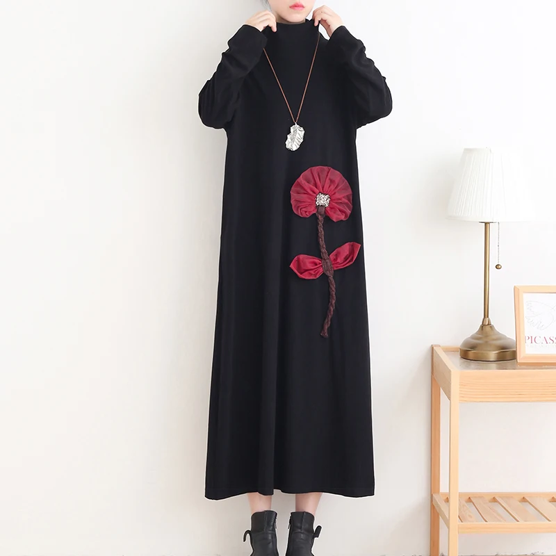 

2021 весна осень размера плюс для женщин в этническом стиле ретро стиле с цветочным принтом с высоким воротом и новым бархатным платьем свобо...