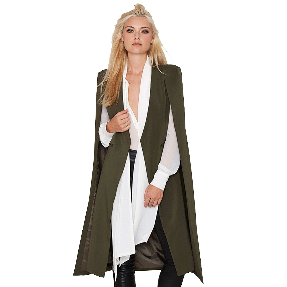 

British Style Open Sleeve Cloak Outwears Women Trench Coats Long Tuxedo Manteau Femme Coats FS0052