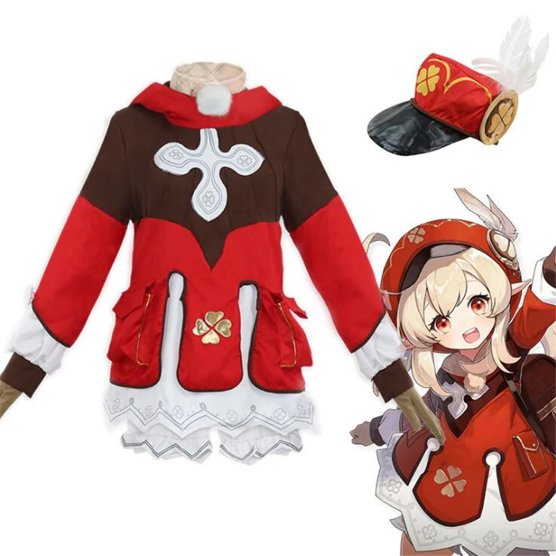 

7 Pcs/set Game Genshin Impact Cosplay Costume Loli Party Outfit Klee Uniform For Women