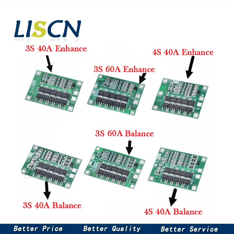 Защитная плата 3S/4S 40A/60A 18650 BMS для зарядки литий ионных батарей двигателя