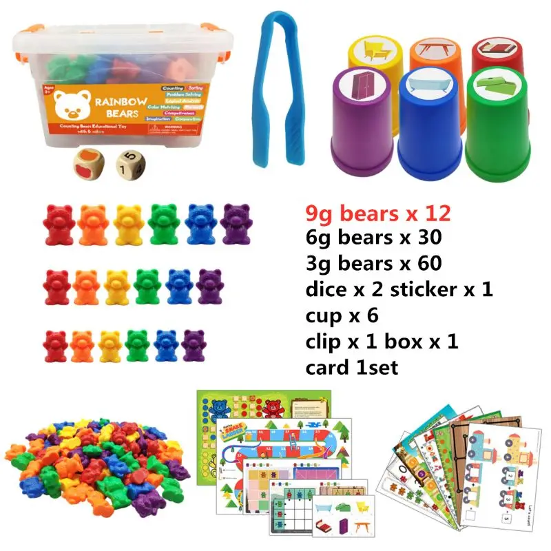 

Children Montessori Toy 1 set Boxed Counting Bear Montessori Educational Cognition Rainbow Matching Game Educational Toy