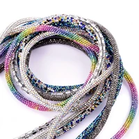 1yard 6mm shiny rhinestone tube crystal strass chain sew on trims bridal dress costume applique jewelry making bracelet diy