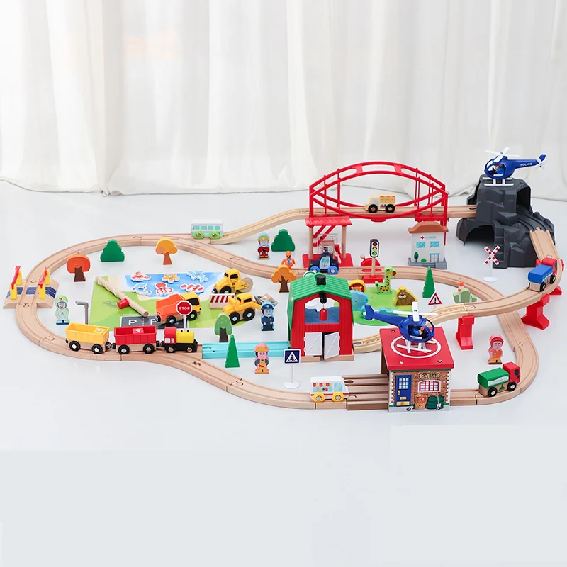 Деревянный Электрический поезд трек игрушечный автомобиль для сборки