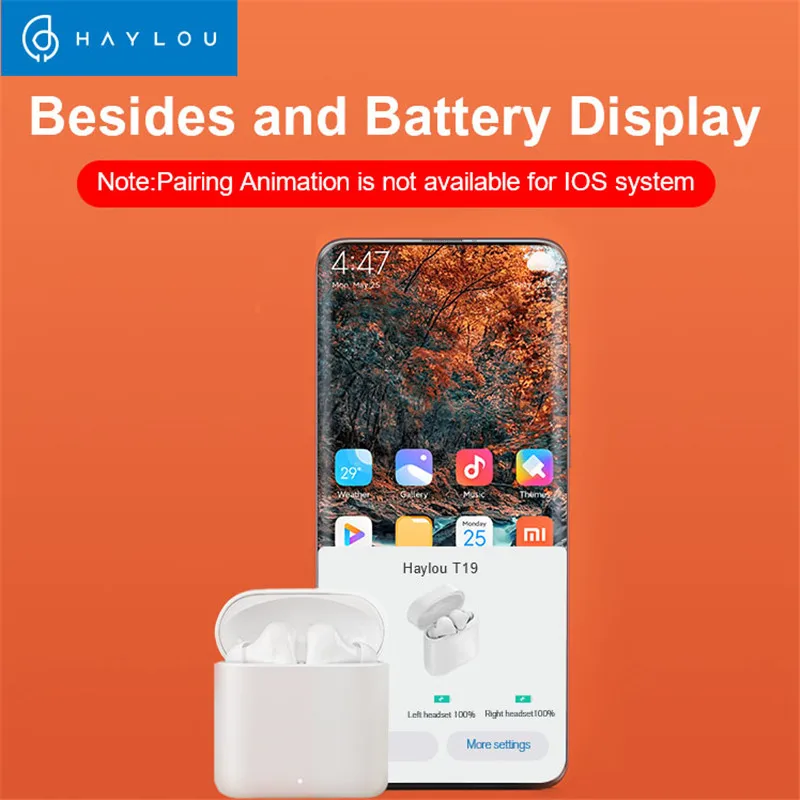 Haylou T19 Беспроводная зарядка TWS + Bluetooth наушники умное шумоподавление APTX