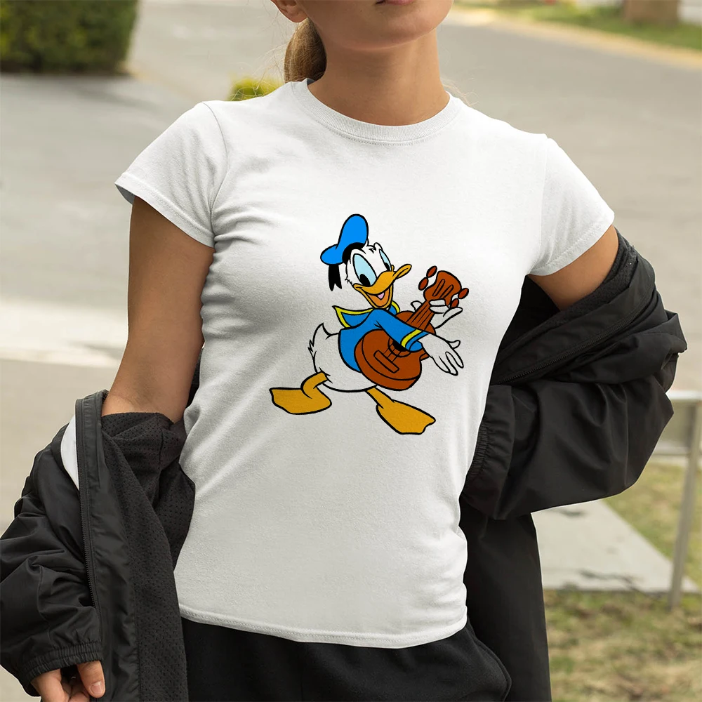 

Funny Donald Duck Guitar Rock Women Streetwear Disney T-shirts Hipster Harajuku Grunge Aesthetic Clothes Summer Fall Woman Shirt