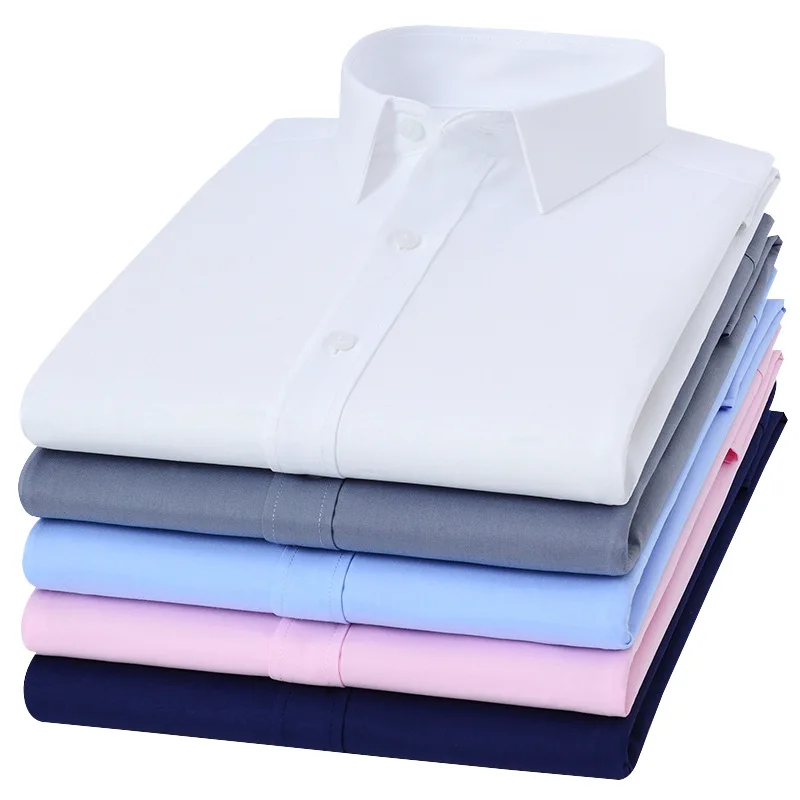 Bamboo Fiber Shirt Men's Long-sleeved Business Casual Solid Color Dress Dress White Shirt Slim Fit Shirt Men Plaid Striped Shirt