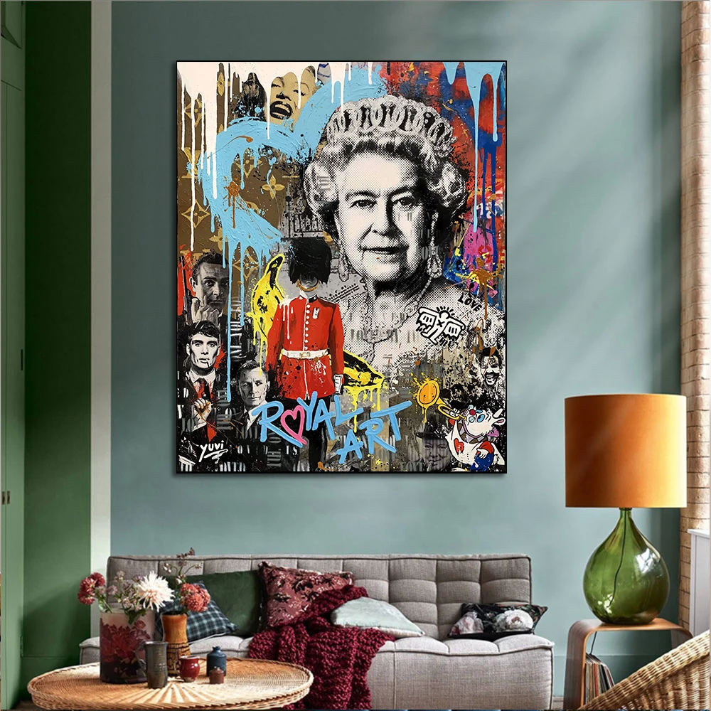 

UK British Queen Collage Poster and Print Street Art Canvas Painting Wall Picture Character Artwork For Living Room Decor