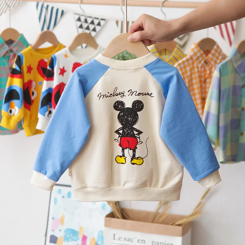 Mickey Girlls Boys Autumn Jackets Children's Zipper Cardigan Sweatshirt Spring Baby Kid Color Matching Top Outwear Clothes | Детская