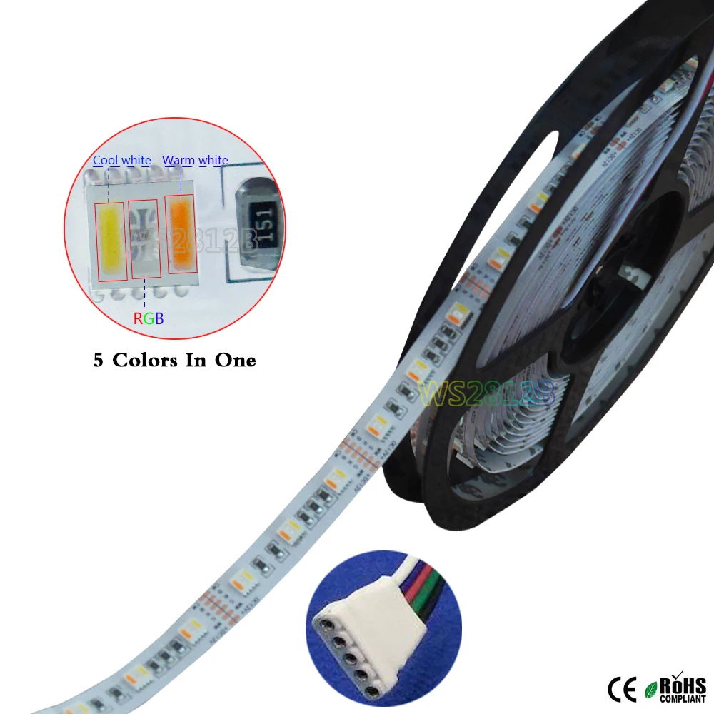 5 м/лот цветов в 1 светодиодный чип RGBWW Светодиодная лента SMD 5050 гибкий свет RGB +