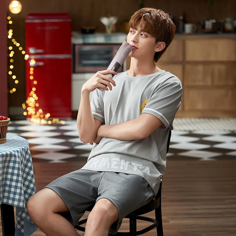 2020 летний хлопковый пижамный комплект для мужчин простая и удобная пижама в горошек с коротким рукавом