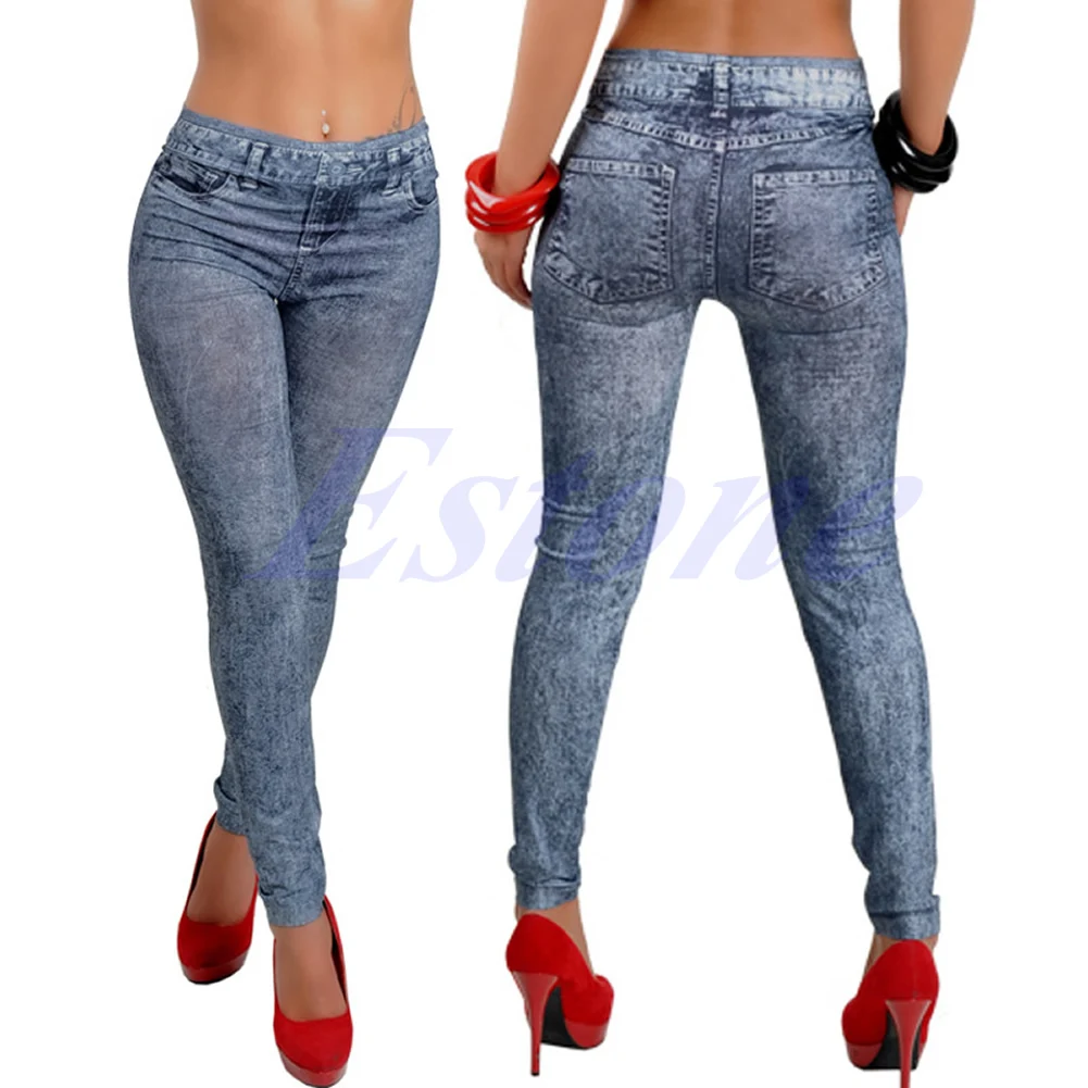 

Sexy Women Denim Look Jeans Skinny Jeggings Stretchy Slim Leggings Skinny Pants