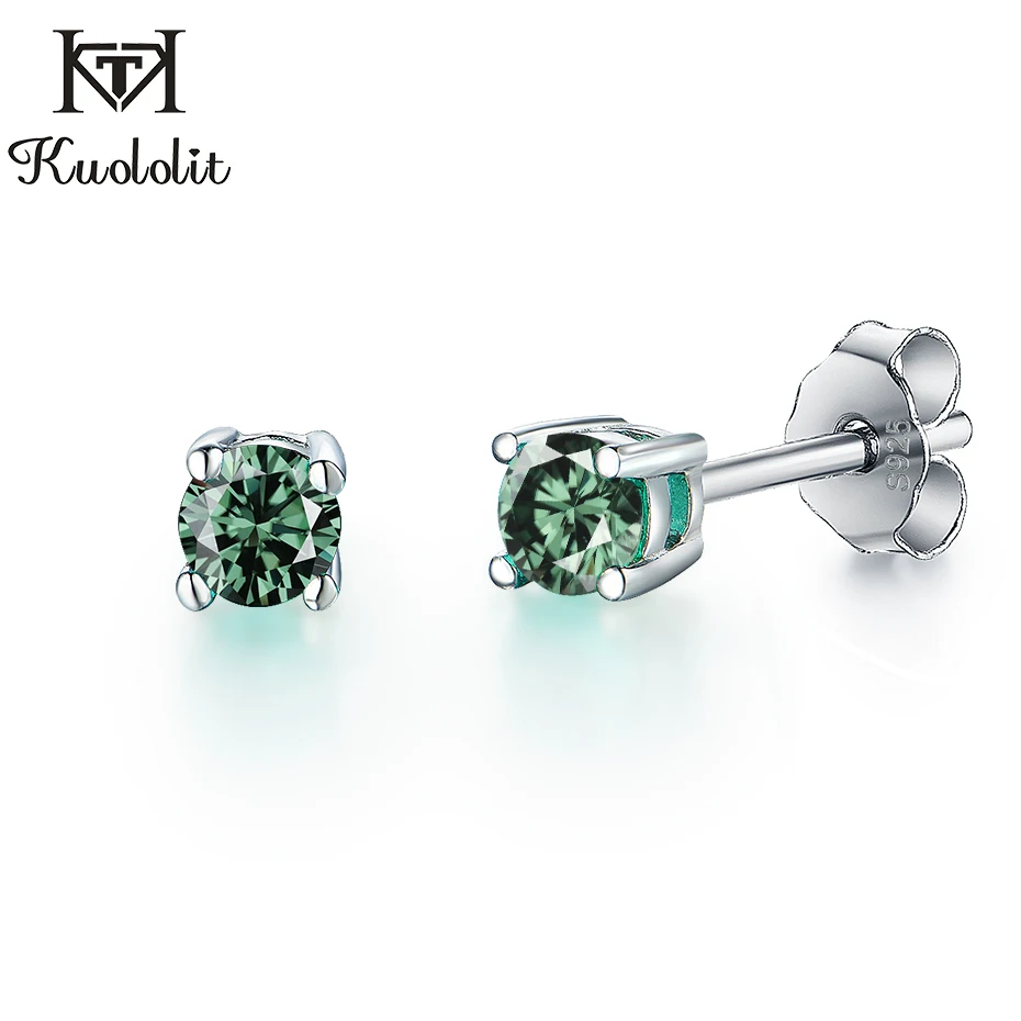 Женские сережки-гвоздики Kuololit Green moissanite серьги-гвоздики из 925 пробы серебра с