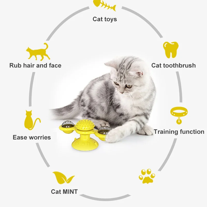 

Windmill Cat Toy Funny Turntable Teasing Pet Toy Scratching Tickle Cats Hair Brush Cat Toys Interactive Puzzle Smart Pet Toys