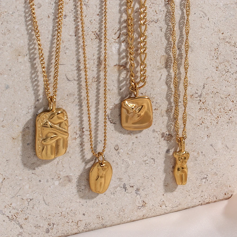 

2021 Creative Hot Designs Abstract Female Face Boday Lover Hug Necklaces Stainless Steel 18K Gold Plated Pendant Necklace