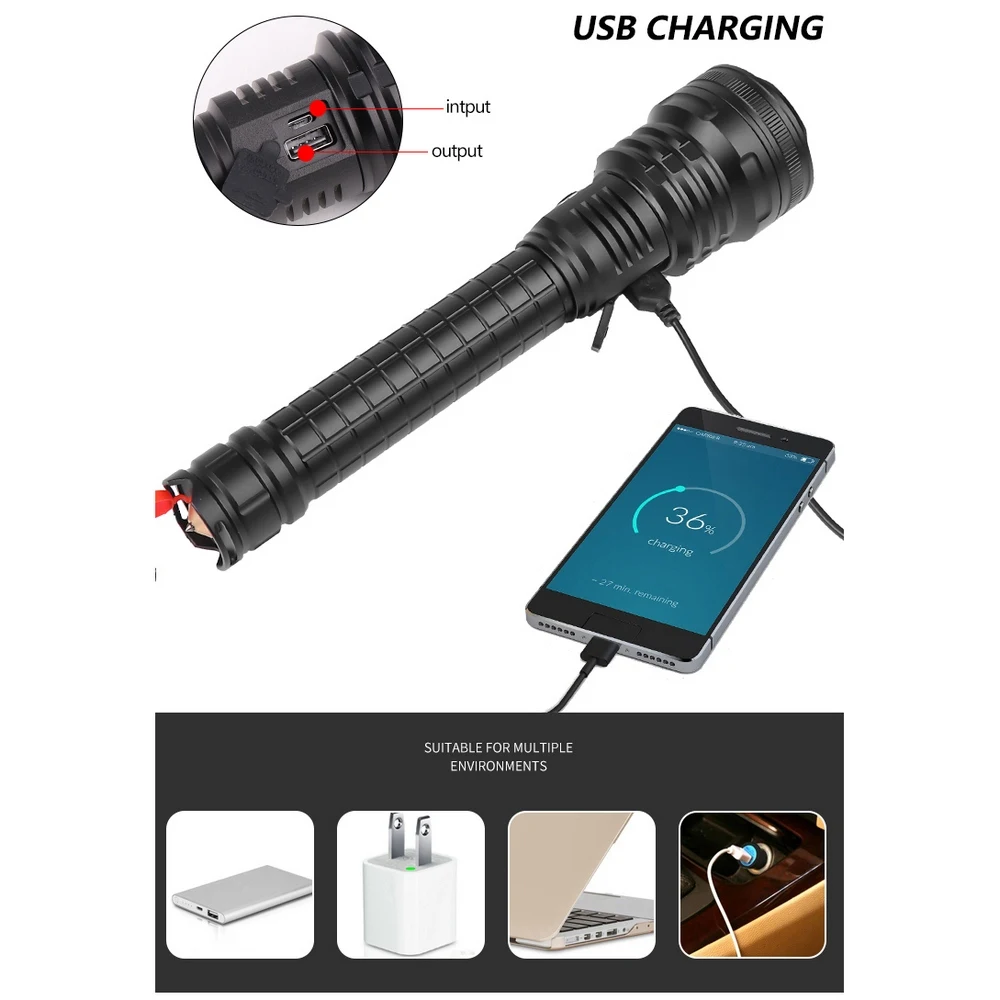 Флэш светильник USB Перезаряжаемый 1490 короткий длинный секционный XHP90 3000LM 2000LM