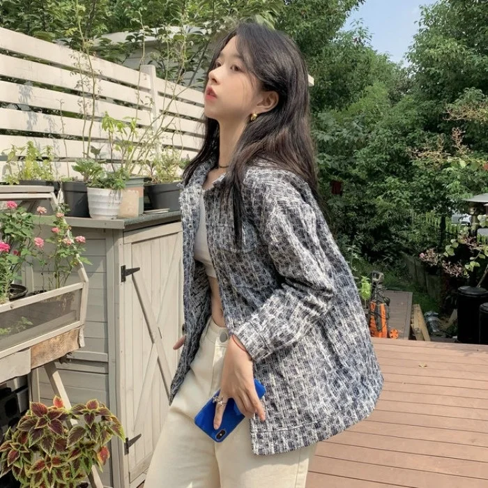 Женский клетчатый кардиган с длинным рукавом стильный модный топ в стиле ретро