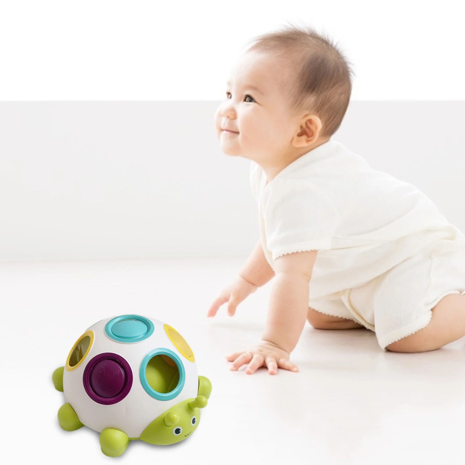 

Baby Early Education Hand Grip Pressing Practice Board Small Beetle Color Matching Recognition Button Hole Toy