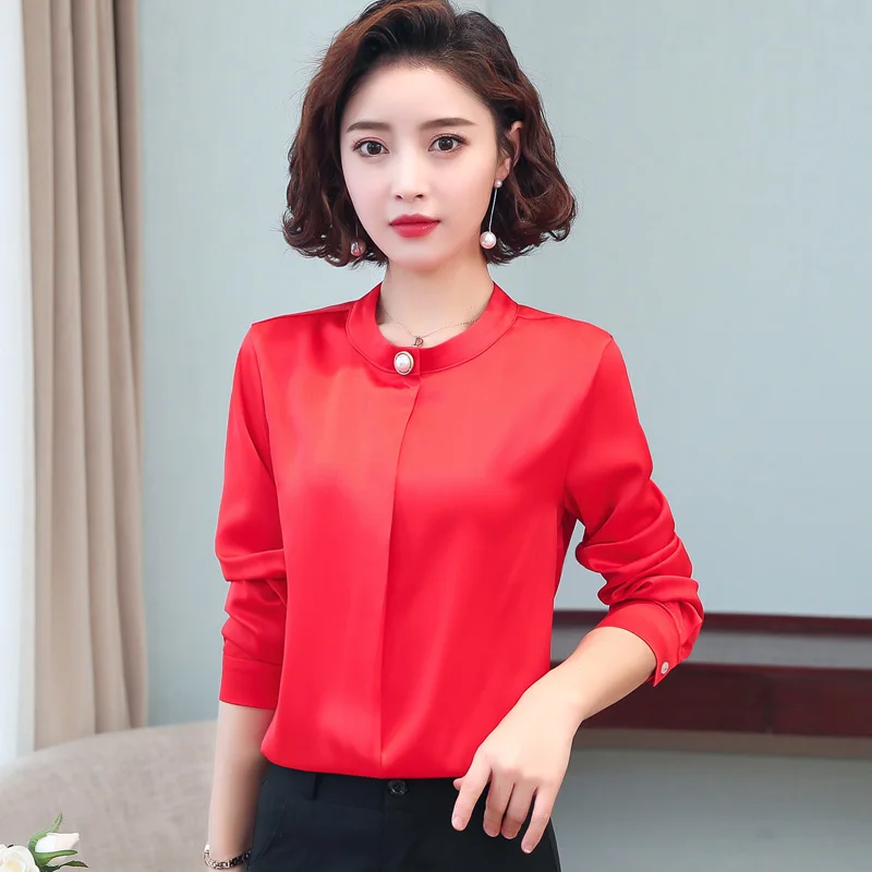 Female Chiffon Shirt Women'S Long Sleeve Temperament Spring Coat Korean Version Versatile Small Shirt Professional Shirt Backing