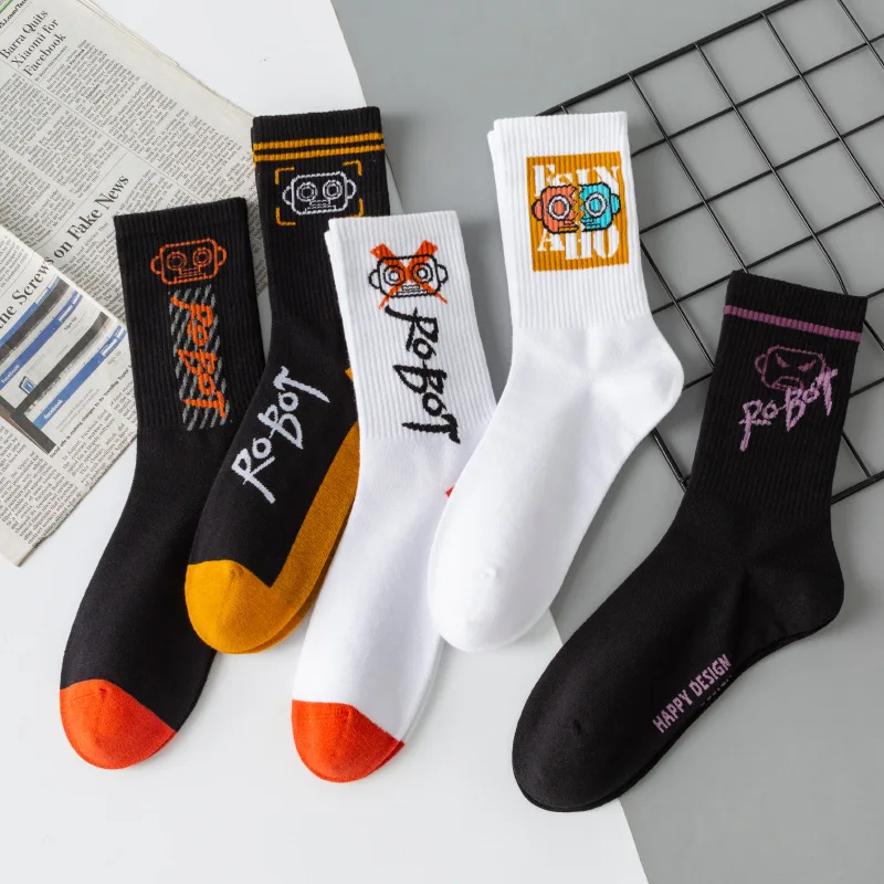 

Cartoon Women Socks Robot Cotton Sock Lovely Ladies Colorful Unisex High Casual Soft Sox Girls Spring Autumn Trendy Skarpetki