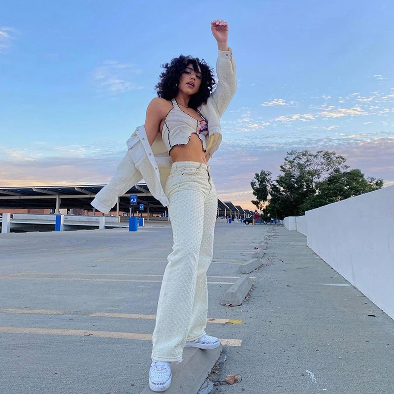 

Women's Casual Trousers Autumn and winter wave point loose high waist hip fashion casual wide leg Pants Streetwear