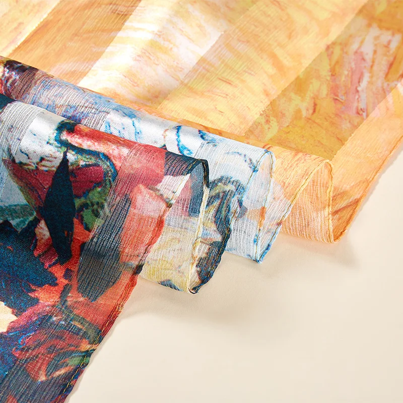 

Fashion Brand Matagorda Luxury 100% Silk Scarf Woman Shawl Wrap Hijab Scarf Oil Painting Printing 170*60cm Big Long Scarves Cape