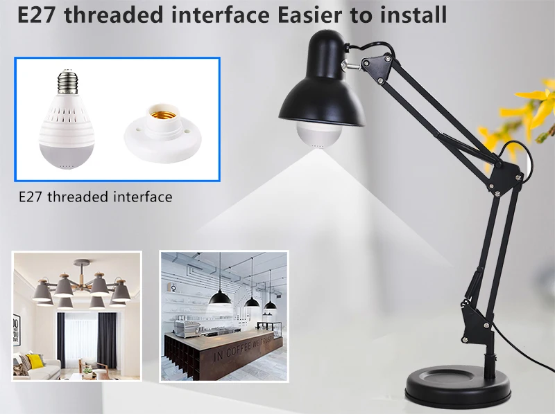 Лампа с Wifi мини-камерой 960 P, беспроводная ip-камера для домашней безопасности, панорамная камера рыбий глаз с углом обзора 360 градусов, камера с датчиком движения