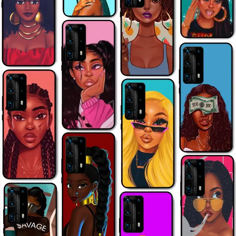 

Fashion Black Girl Phone Case For Huawei P40 P30 P20 Pro P10 Plus P9 P8 Lite P Smart Cover