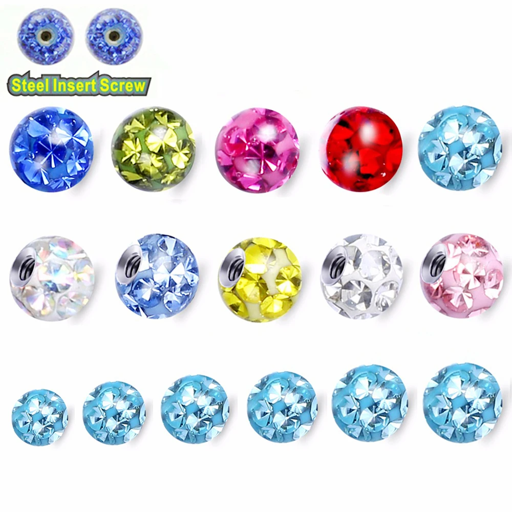 

1PC 16g&14g Epoxy Crystal Ferido Ball Replacement Ball Piercing Accessories for Labret Nose Tragus Navel Lip Earring New Jewelry
