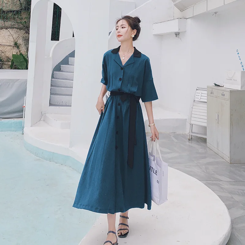 

French shirt dress women's 2021 new summer fashion temperament fashion design small crowd long skirt