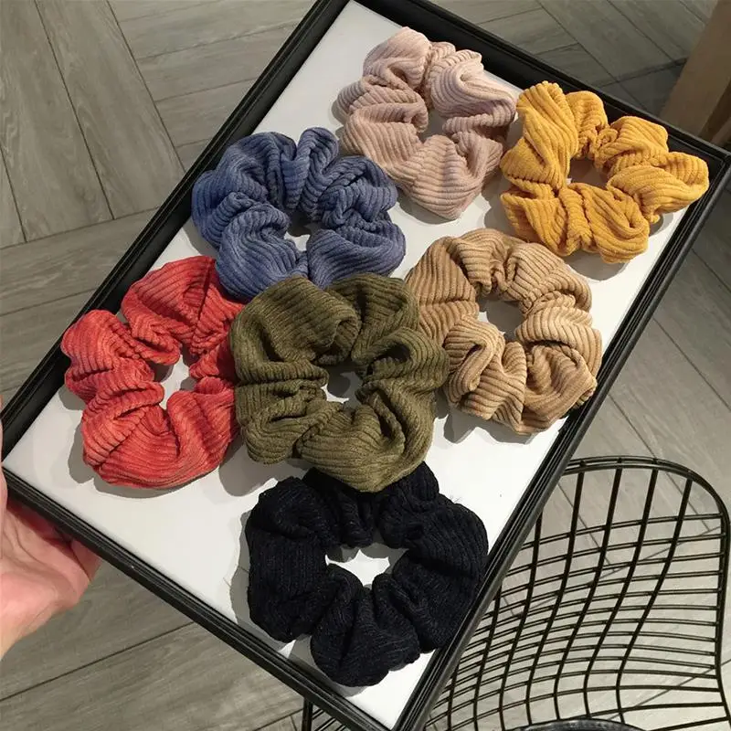 

1PC Vintage Scrunchie Stretch Headband Dot Plaid Scrunchies Women Elastic Hair Bands Girls Hair Ties Striped Hair Accessories