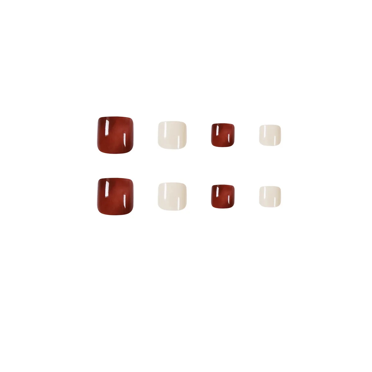 

24pcs Red White Toenails Patch Glue Type Removable Short Paragraph Fashion Manicure False Save Time ToeNails Patch STTX889