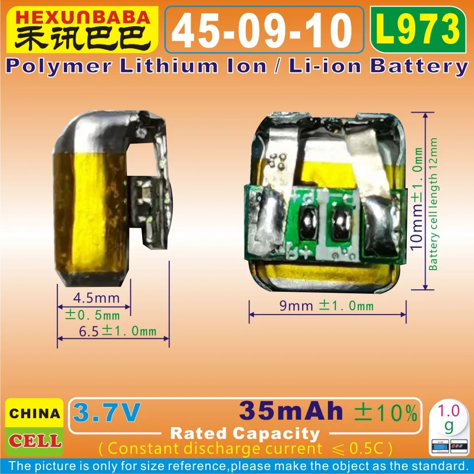 10pcs [L973] 3.7V 35mAh [450910] Polymer Li-Ion Battery For TWS Wireless Bluetooth Earphone Headphone | Электроника