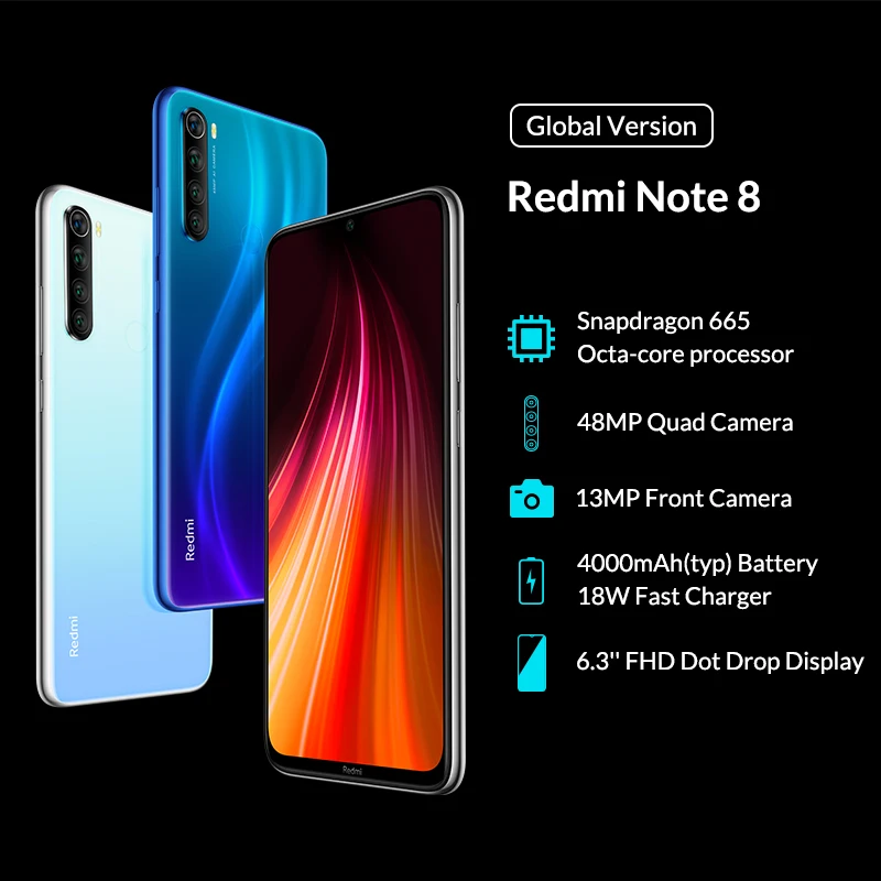 В наличии! Глобальная версия Xiaomi Redmi Note 8 4 Гб оперативной памяти 128 ГБ ROM 48MP сзади Quad