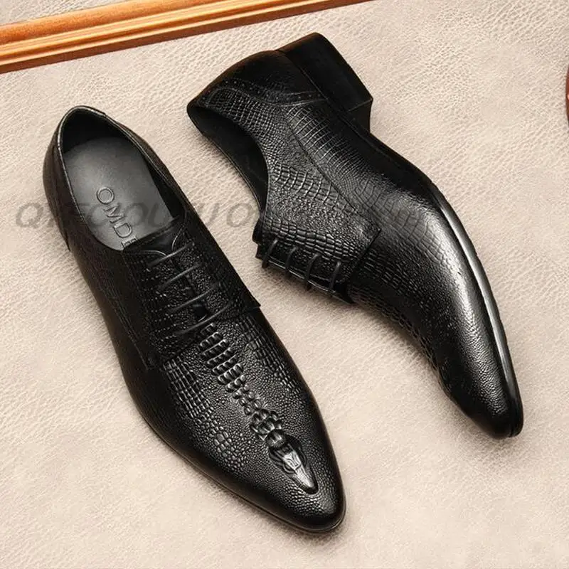 

Туфли-оксфорды мужские из натуральной кожи, заостренный носок, со шнуровкой, Крокодиловая Кожа, формальные, для свадьбы, работы
