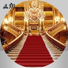 Роскошный фон для фотосъемки с изображением дворца красной ковровой дорожки лестницы круга золотого цвета для свадебной вечеринки дня рождения баннер на заказ