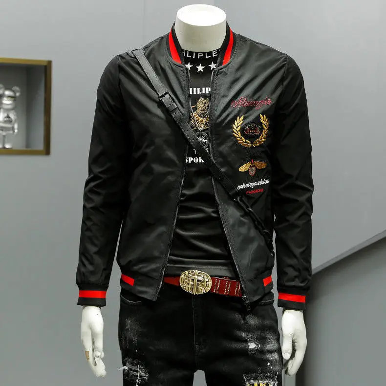 

2021 new spring and autumn fashion embroidery men's jacket jacket men's trend stand-up collar baseball uniform