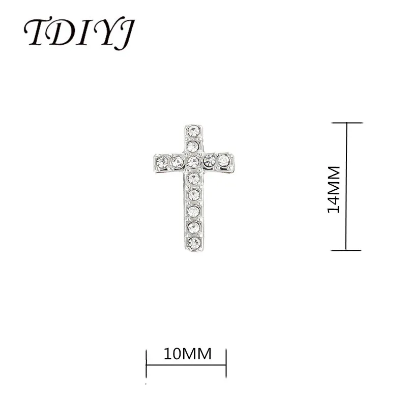 

TDIYJ Women Fashion Jewelry Cross Slide Charms Keeper with Crystal fit for Leather Wrappable Keeper Bracelet 6pcs/lot
