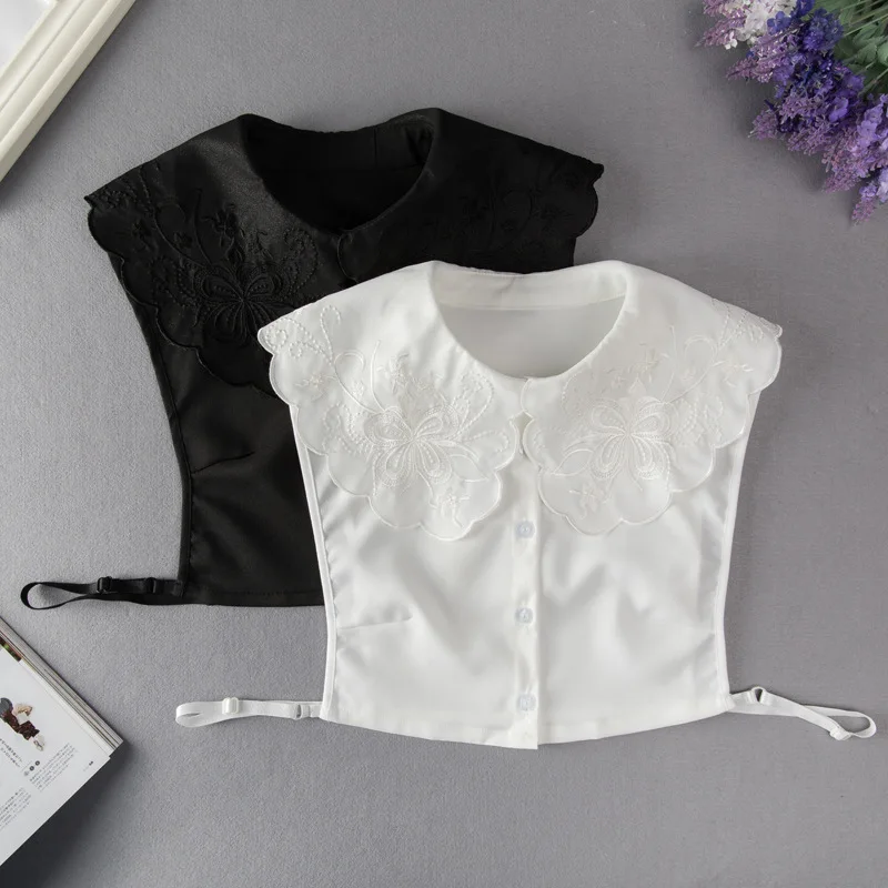 

New New Women Chiffon Detachable Collars Big Lapel Fake Collar Sweet Half Shirt Blouse Button White Necklace Accessories