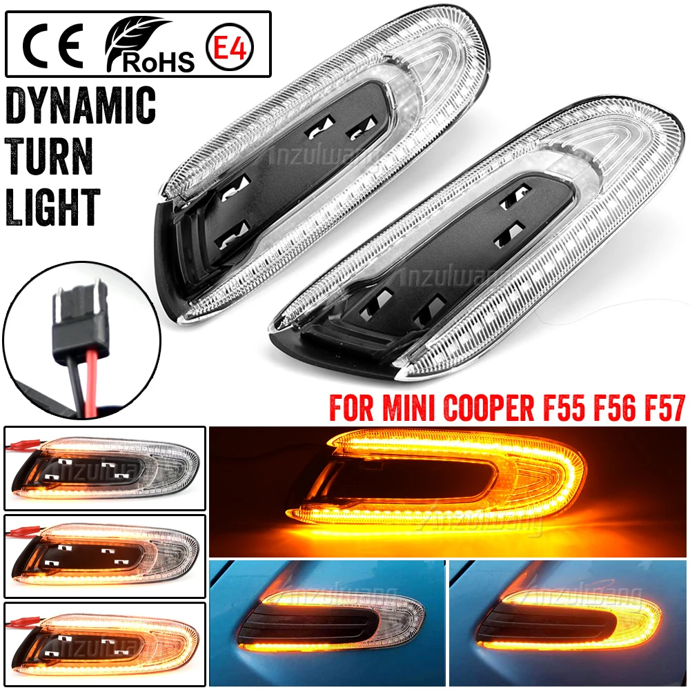 

2X For Mini Cooper F55 F56 F57 Dynamic LED Fender Marker Light Side Marker Lamp light Amber light smoke lens