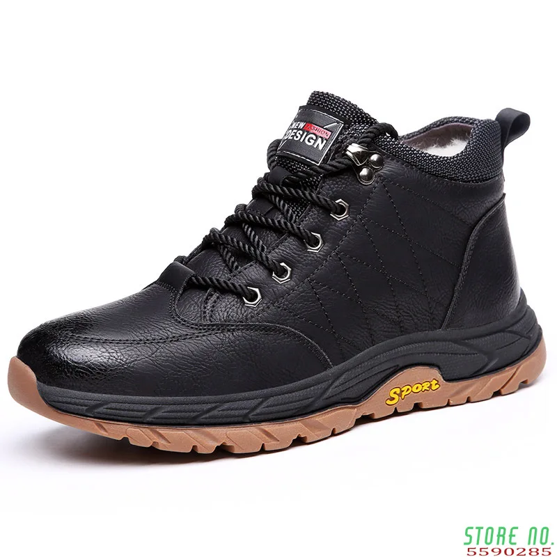 

Winter Warm Men Boots Genuine Leather Wool Fur Outdoor Snow Boots Handmade Waterproof Working Ankle Boots Botas Mujer