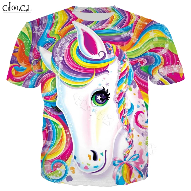 Цветная футболка с единорогом для мужчин и женщин 3D принтом мультяшных животных