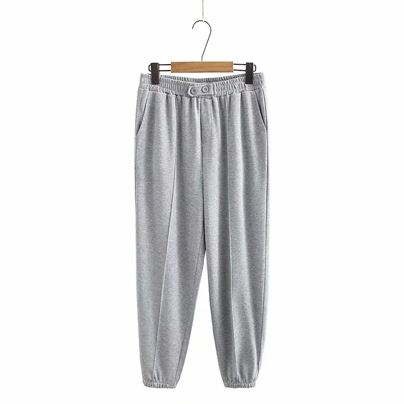 

Plus size Elastic Waist solid pink black gray women loose pants 2021 new autumn spring casual ladies Stretch cotton pants female