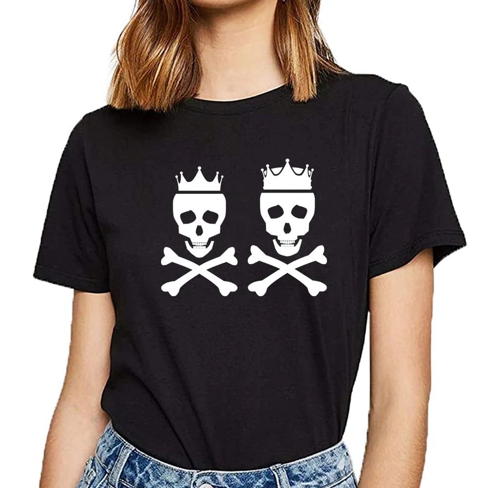 

Tops T Shirt Women king and queen Funny White Print Female Tshirt