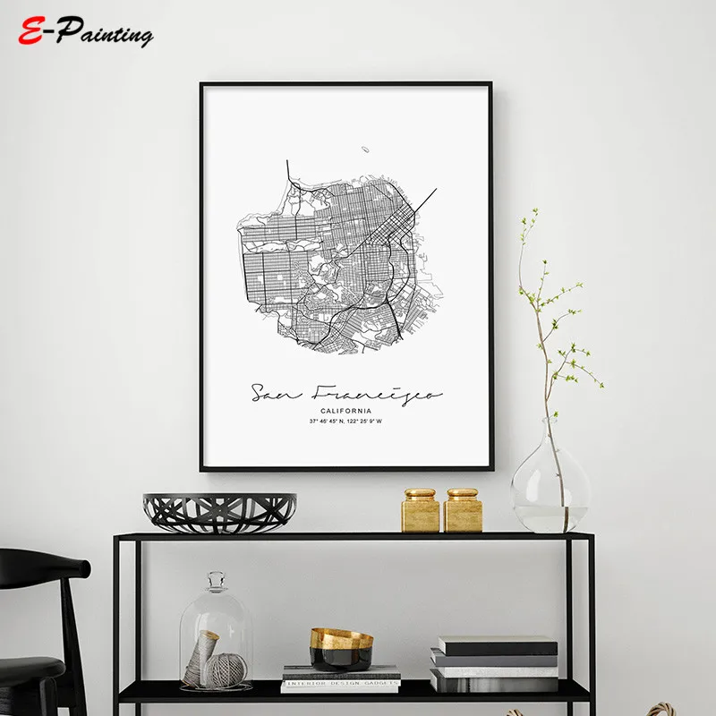 Постер круг Амстердам Карта города Картина на холсте современный Печатный